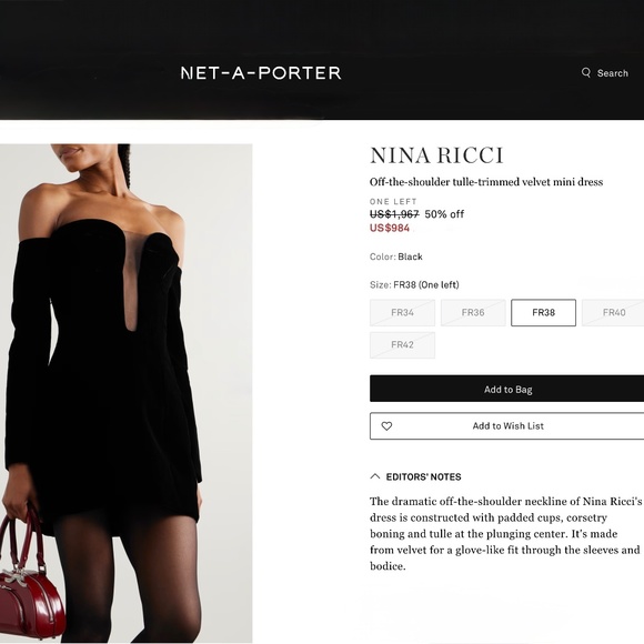 Nina Ricci Off-The-Shoulder Tulle-Trimmed Velvet Mini Dress L - Picture 10 of 12